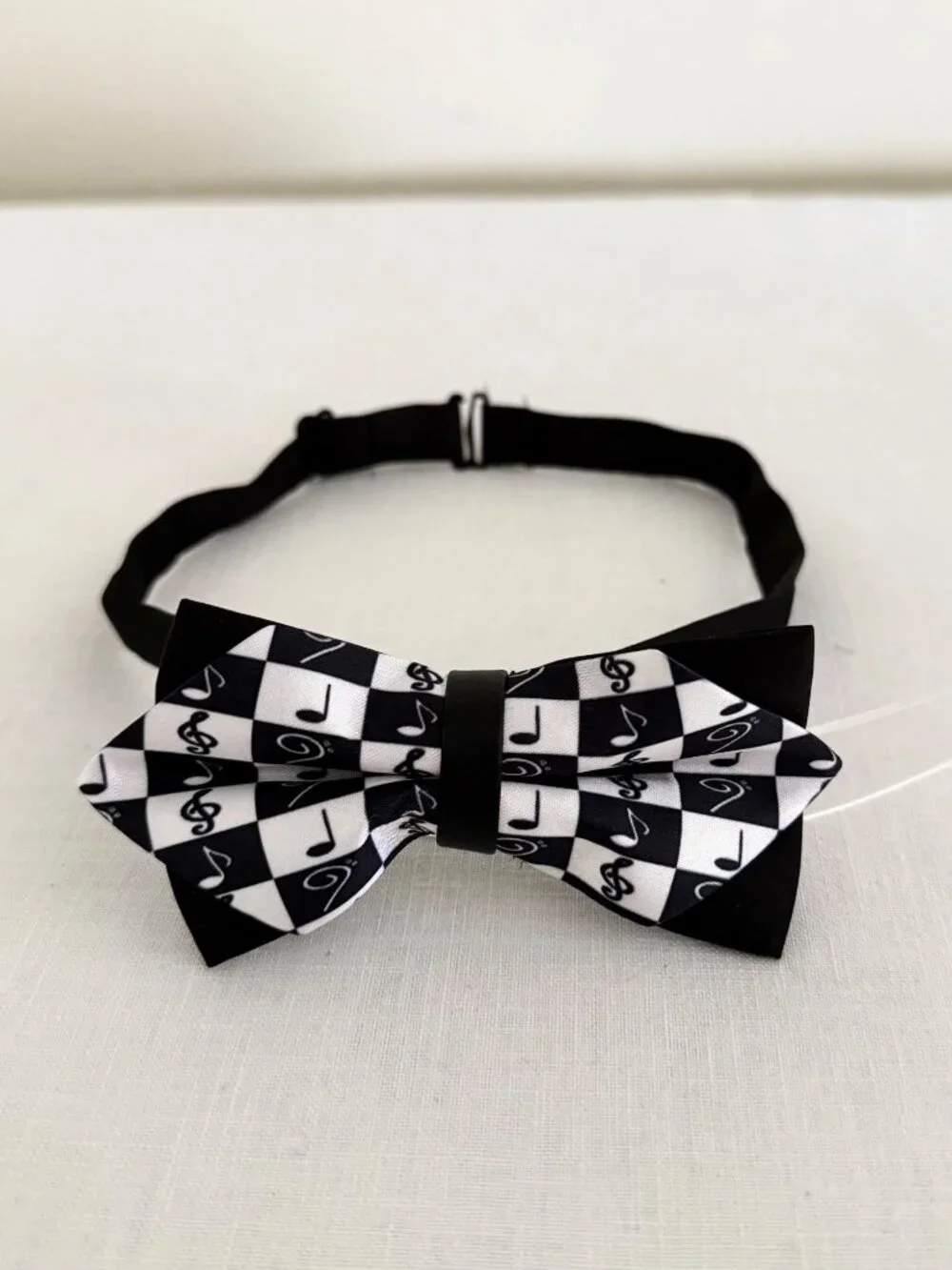 Black White Music Note Bow Tie Checkerboard Adjustable Pre Tied Musician